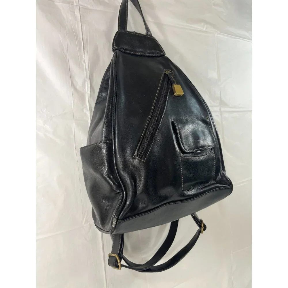 Aurielle Smooth Black Leather Backpack Purse _16